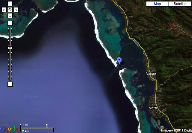 One of the channels that lets water back out photo: Google Earth satalite view of teahupoo